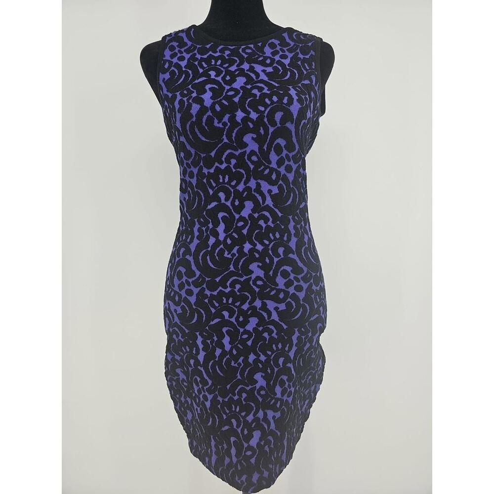 Milly Sweater Sheath Dress Sz‎ P Purple Black Jacquard Stretch
